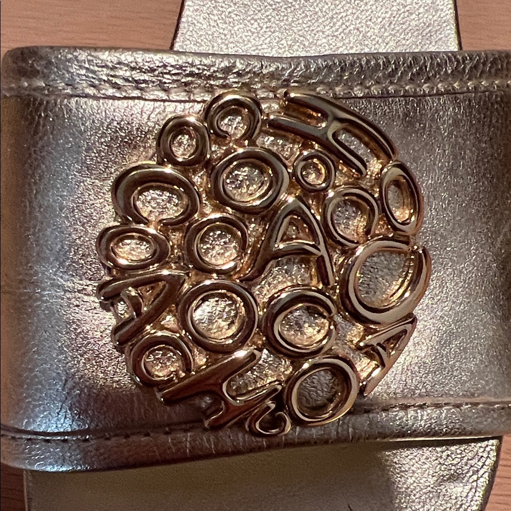 Coach Metallic Gold Slide Mules with Decorative Medallion - Picture 6 of 6